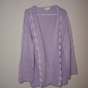 Gramercy by Alice Roi Chunky Cable Knit Open Front Cardigan Size XL Lavender Pur